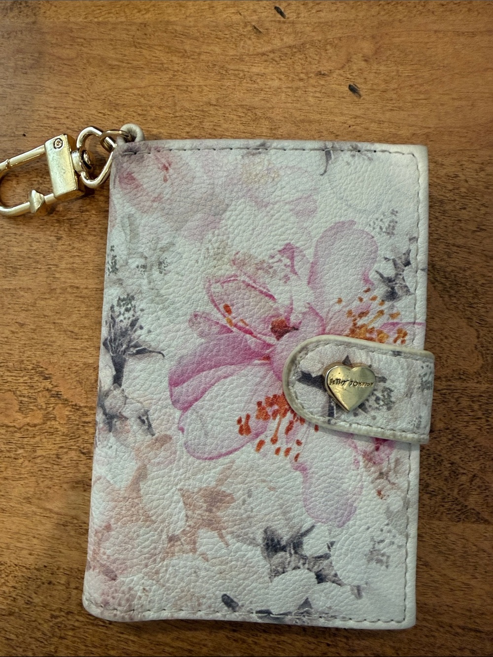 Betsy Johnson Floral Card Wallet with Gold Heart Snap